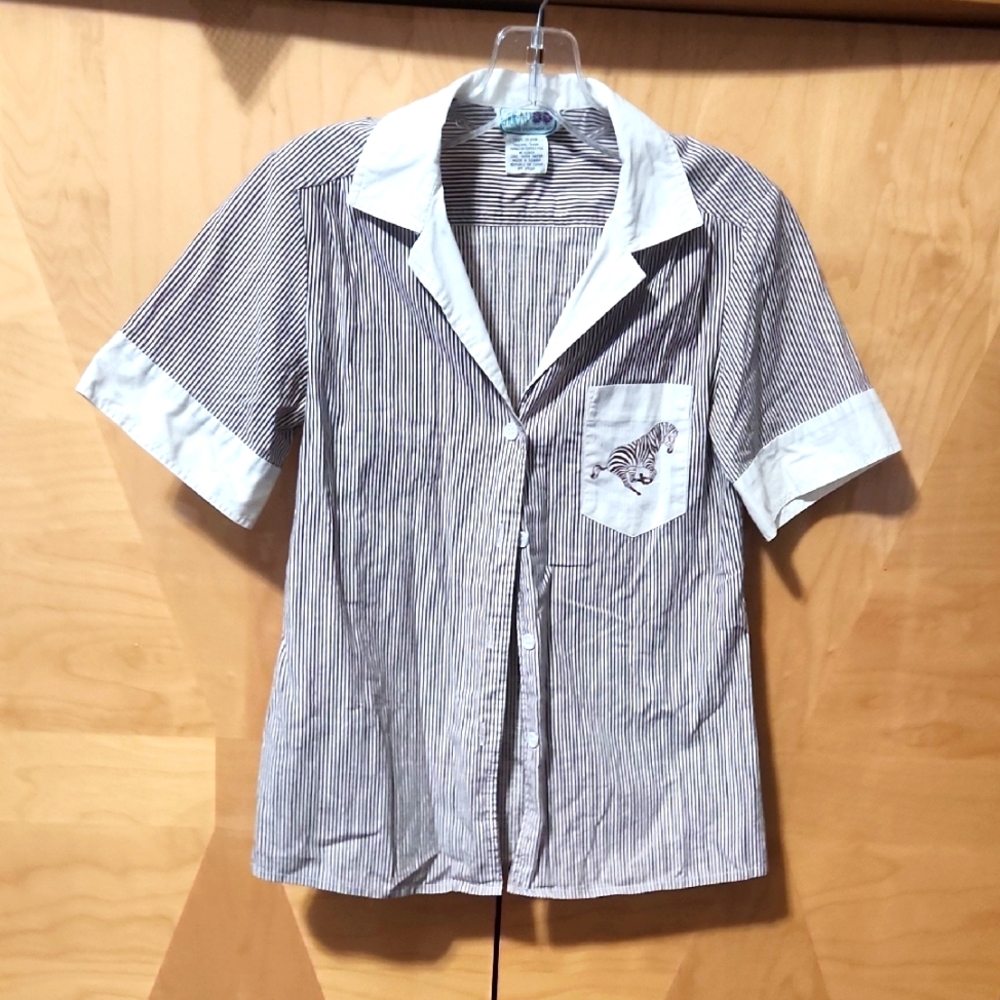 Vintage 70's Hukapoo Sportswear  Short Sleeve Buttondown Zebra Shirt Siz…